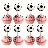 24-48pcs black and white football cupcake toothpick plug-in thick paper double-sided printing birthday cake decoration card