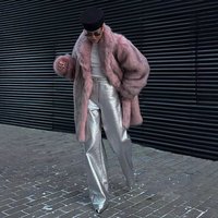 Pink Faux Fox Fur Coat Mid Long Lapel Furry Jacket Winter Stweet Women's Plush Coat Long Sleeves Loose Fluffy Cardigans Top 2025