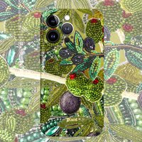 Beaded Green Floral Phone Case for iPhone 17e 17 16e 16 15 14 13 12 Air Pro Max XS XR XSMax 6 7 8 Plus Glossy Film Hard PC Cover