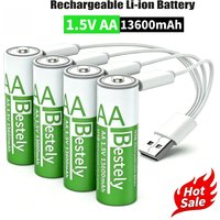 1.5V AA 13600mAh Rechargeable Li-ion Battery, USB-C Fast Charging, 2000 Cycles Long Lasting with Free Charging Cable