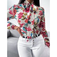 Women's Fashion Work Clothes Floral Print Bow Tie Shirt Fashion Office Dress up Women's Business Casual Clothing