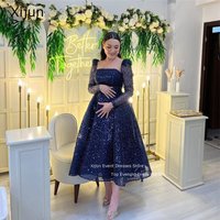 Xijun Glitter Short Wedding Party Dresses Pregnant Women Long Sleeves Bride Dresses Square Neck Arabic Bridal Gowns Formal 2023