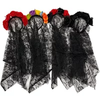 1PCS Black Veil Halloween Rose Flower Headband Costume Cosplay Wedding Mexican Rose Flower Crown Headband Day of The Dead Party