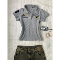 Slim Fit Neck Short Sleeve T-Shirt Women's Summer New Vintage Grey American Retro Waist Cinched Top Korean Style Commute