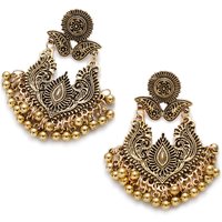 Classic Gold Color Big Flower Indian Wedding Earrings For Women Ethnic Gypsy Jhumka Earring Oxidized
