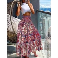 Women's Fashion Floral Print Skirt Casual High Waist Loose Long Skirts For Women Boho Holiday Beach Party Womens Clothing Summer