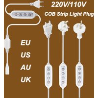 Dimmer Timer Switch Power Plug US/EU/AU/UK for 110V/220V 10mm COB LED Strip Light with ON/OFF Button Accessory