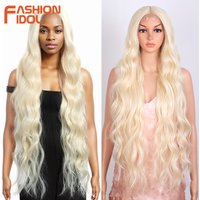 FASHION IDOL 36 Inch Deep wave Lace Front Wigs Synthetic Ombre 613# White Heat Resistant Long Wavy Cosplay Wigs For Black Women
