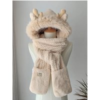 AliExpress Fashion Elk Antlers Plush Hat Scarf Gloves Women's Winter Ear Protector Thickened Lei Feng Hat Cycling Ski Cap Wind Proof