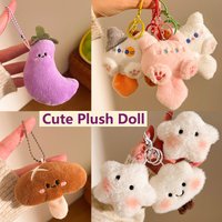 Plush Doll Keychains Cute Cartoon Stuffed Animal Toy Rabbit Bread Panda Cloud Vegetables Fruit Cheese Pendant Keyring Party Gift