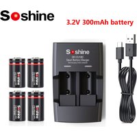 Soshine CR2 Rechargeable Battery and Charger 3.2V 300mAh LiFePo4 Battery for Rangefinders Telescopes Electric Toys Smoke Alarms