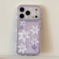 Spring Cute Glitter Lily Flower Shockproof Protective Sparkling Phone Case for iPhone 17 promax 16 15 Pro Max Bling Clear Cover