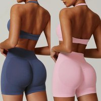 Hanging Neck Yoga Suit Women's High Waisted Yoga Suit Tight Fitting Versatile Fitness Shorts Sports Suit Women's Clothing Set