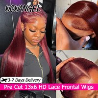 Pre Cut Lace 99J Burgundy Bone Straight Wigs 13x6 HD Lace Frontal Wigs Human Hair Glueless Colored Lace Front Wigs For Women