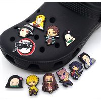 11/20pcs Set Demon Slayer Cartoon Anime Kamado Nezuko Tanjiro Figures Diy Decorative Buckles For Sandals Accessories Gift