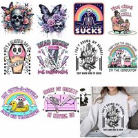 Skull Iron On DTF Heat Print Sticker Clothing Fashion Series Cartoon Skull Thermals DTF Transfer Print Patch T Shirts DIY Patche