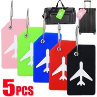 1/5pcs Silicone Luggage Tags for Suitcases Travel Accessories Name ID Card Holder Stainless Steel Loop Baggage Identifier