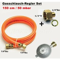 150 cm Schlauch + 50 mbar Druckregler-Schlauchreglersatz für Gasgrills 1/4 Zoll Linksgewinde Druckregler + Schlauch 150 cm