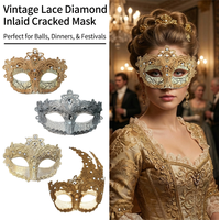 Vintage Cracked Lace Rhinestone Inlaid Venetian Mask Masquerade Accessory For Halloween Costume Party Mask Lustrous Carnival