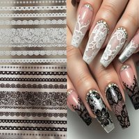 1/2pcs Ins Lace Flowers Nail Stickers 5D Embossed Vintage Heart Floral Nail Art Decals Diy Self-Adhesive Romantic Lace Nail Deco