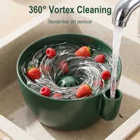 Self Spinning Fruit Washing Bowl with Drain Holes Dynamic Vortex Quick Drain Plastic Berry Vegetable Cleaning Bowl