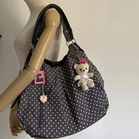 New Korean Polka Dot Shoulder Bag Retro Fashion Large Capacity Women Tote Bag Literary Work Commute Versatile Canvas Handbag