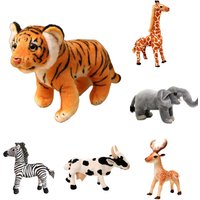 Cute Forest Animal Figurines Plush Toys - Tiger Zebra Elephant Antelope Long Neck Giraffe Dolls Children's Birthday Gifts