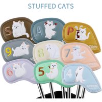 9 Pcs Golf Iron Head Covers Adorable Kitty, Universal PU Leather Club Protective Covers, Mixed Colors Golf Accessories