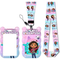 Girls Gabby Dolls Irregular Head Shape Badge Holder Lanyard For Keys Chain ID Credit Card Cover Bus Card Holder Glitter Charms