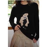 Autumn Winter Preppy Cartoon Bear Embroidered Cashmere Sweater Women's O-Neck Long Sleeved Wool Knitted Pullover Sweet Knitwear