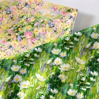 Premium 100% Cotton Fabric with Abstract Floral Oil Painting Print, Daisy Wildflower Pattern Cotton Cloth for DIY Sewing Curtain