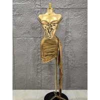 Sophisticated Gold Silver Color Strapless Shinning Crytsal 2 Pieces Bodycon Mini Dress Celebrate Nightclub Party Birthday Wear
