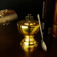 HTISOK Gold Plated Chalice Holy Water Cup with Spoon Communion Chalice Catholic Orthodox Church Bishop Mass Ritual Accessories