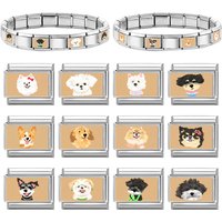 Y2k Wholesale Women Cute Cartoon Dog Golden Retriever Corgi Italian Charm Fit 9mm Stainless Steel Bracelet Jewelry DIY Making