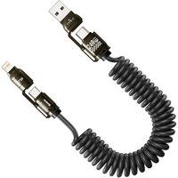 USB Type C 240W Car 6A Fast Charging Type C to Type C Spring Telescopic Cable For iPhone 15 Samsung Huawei Xiaomi Redmi OnePlus