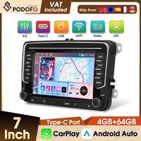 Podofo 7 Zoll 2DIN Android Autoradio Stereo 4+64G FM RDS Wireless CarPlay Android Auto für VW Beetle Tiguan Passat Jetta Caddy WIFI GPS Smart Intelligentes System