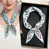 Luxury Pearl Magnetic Buckle Silk Scarf Women Print Neck Protector Square Scarf For Summer Sun Protection Fashionabl Scarves