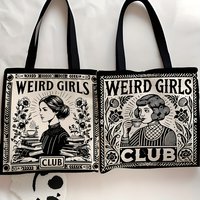 1pc Weird Girls Club Tote Bag Stylish Black & White Floral Design Daily Casual Use Shoulder Bag Christmas Gift for Best Friends