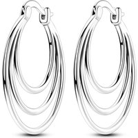 925 Sterling Silver Triple Layer Oval Hoop Earrings For Women Minimalist Three Circle Drop Earrings Elegant Daily Wear Jewelry