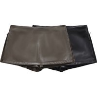Faux Leather Mini Skirts Elegant Korean Fashion Black PU Skirts For Woman Low Rise Skirt Zip Up Split Skirt With Shorts Brown