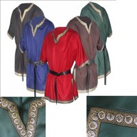 Adult Men Medieval Knight Warrior Costume Green Tunic Clothing Norman Chevalier Braid Viking Pirate Saxon LARP Top Shirt Hallowe