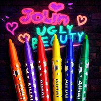 6pcs Glow in The Dark Highlighter Markers Fluorescent No Bleed Colored Marker Pens for Drawing Poster Making Crafts Art Supplies