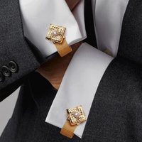 square zircon Cufflinks Set With Chain-cuff links mens Shiny luxurious French Shirt Ornament or Accessory - Party favors for men