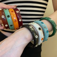 8 Colors Retro Punk Inlaid Rhinestones Resin Bangles Round Irregular Smudging Bangle Bracelets for Women Men Holiday Jewelry F