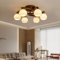 Vintage Walnut Wood ceiling lamp milk white Glass ball lamp Wabi-sabi Living room Bedroom dining room Study room Hotel lamp