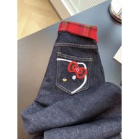 2025 New Long Pants Sweet American Hot Girls Hello Kitty Cat Embroidered Jeans Cute Women's Black Straight High Waist Wide Legs