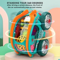 Cool transparent gear rotating dump truck toy, stunt dump rotation, colorful sound and light, perfect gift for babies