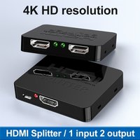 4K HDMI Splitter - Dual Monitor Extender with 1 In 2 Out, Full HD 1080P 3D Support, 5V USB Powered, Flat Floppy Connector, Cat 5