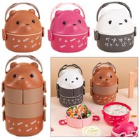 1/2/3 Layers Stackable Bento Box Portable Cute Cartoon Children Lunch Box Food Storage Container Eyeglass Bear Thermal Bento Box