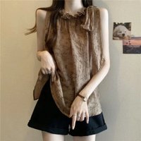 Elegant Women's Sleeveless Top With Ruffled Neckline Casual Summer Tank Top For Office Wear